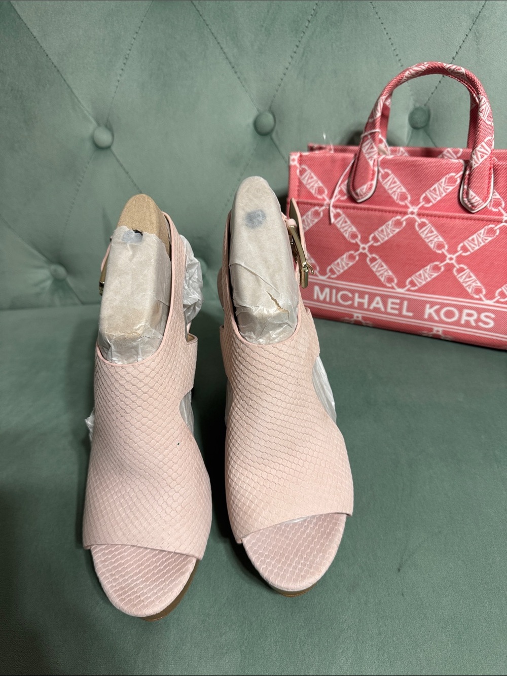 Michael Kors Pink Textured Open-Toe Slingback Heels